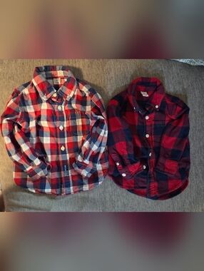 2 GAP Kids Red & Navy Plaid Button-Up Shirt, Size 18-24M/2T